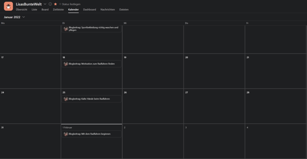 Asana Kalender für die Jahresplanung und Contentplanung des Blogs nutzen.