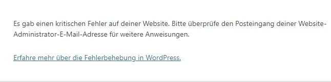 Kritischer Fehler auf der WordPress Seite.