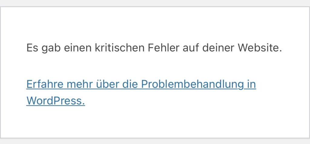 Kritischer Fehler Website WordPress Php Update