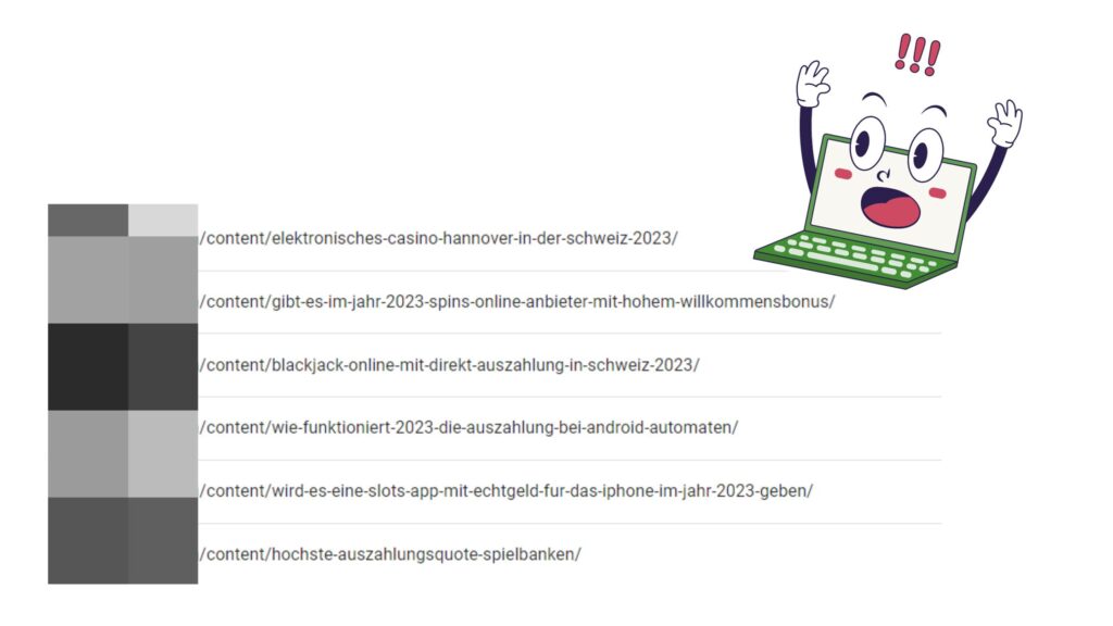 Ausschnitt aus der Google Search Console: Gehacke WordPress Website mit Casino Seiten.