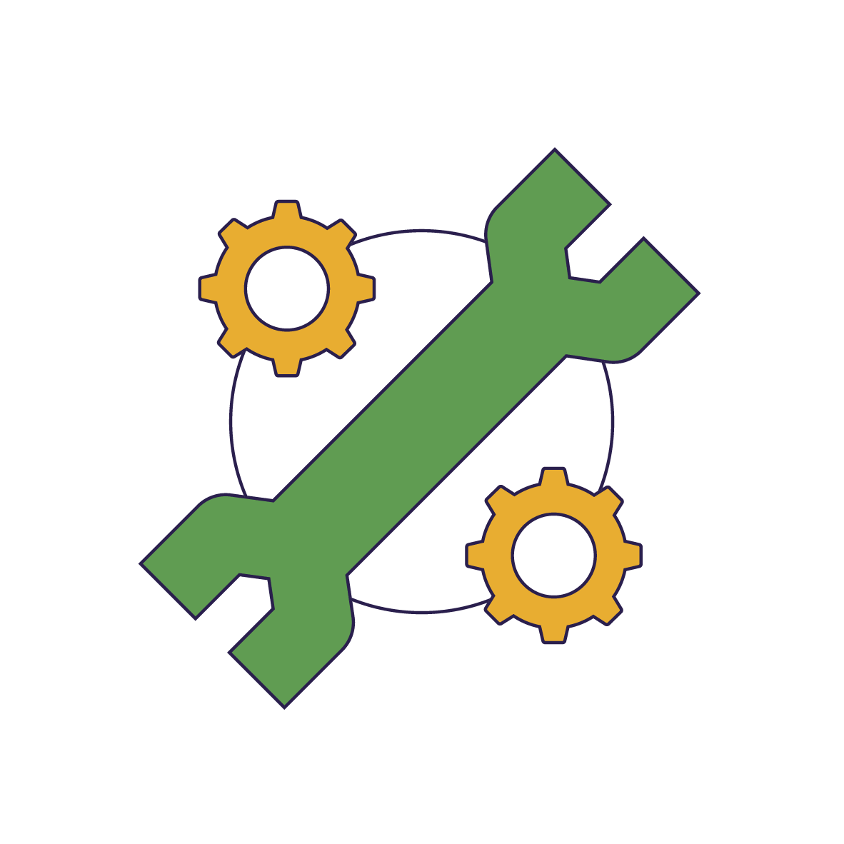 Schraubenschlüssel und Zahnräder
