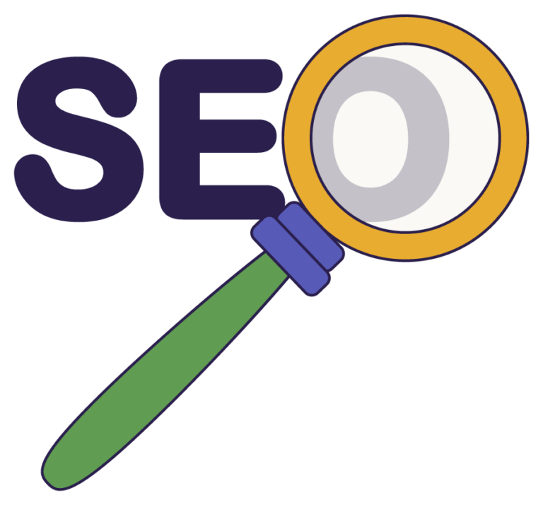 SEO Schriftzug und eine Lupe